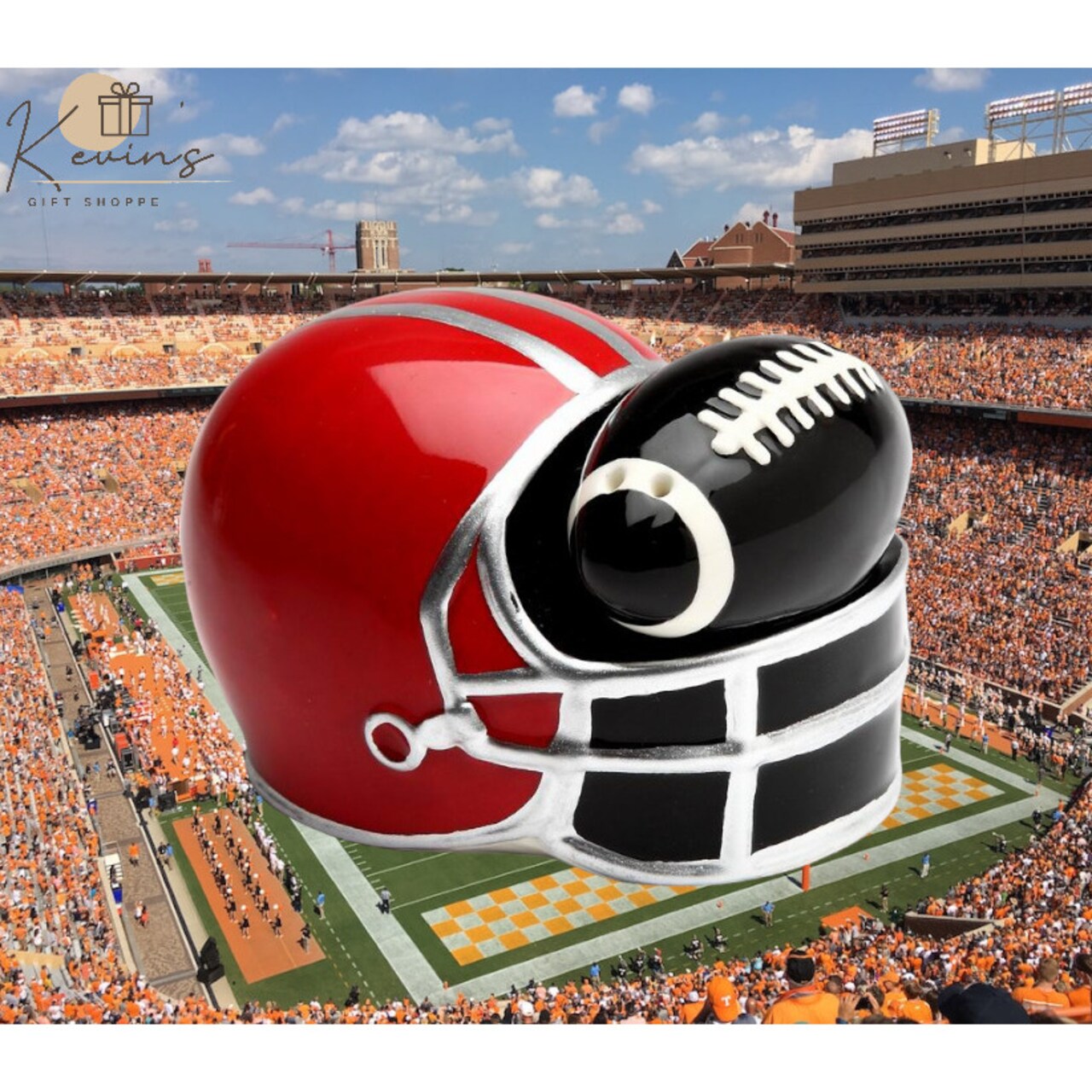 Hand Painted Ceramic Football and Helmet Salt and Pepper Shakers For Kitchen